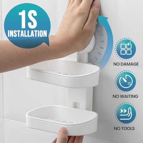 TAILI Soap Holder Soap Dish for Shower, Suction Cup Soap Holder for Shower Wall, Bathroom Accessories, Removable Strong Hold Soap Saver, Drill Free, White 2 Layer - color: White, size: 2 Tier