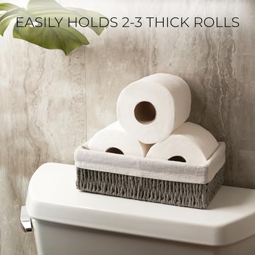 Beautiful Toilet Paper Storage Basket Set of 2 – Decorative Wicker Bathroom Organizer for Toilet Tank Trays - Quality Holder Bin for Shelves Fits Perfectly with Any Bathroom Decor - color: Grey