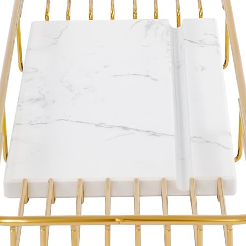 Bath Tray for Tub, Metal Bathtub Marble Tray Stainless Steel Bathtub Caddy Trays for Luxury Bath, 26.8-35.4in Adjustable Bathroom Tub Trays W/Marble Board Groove
