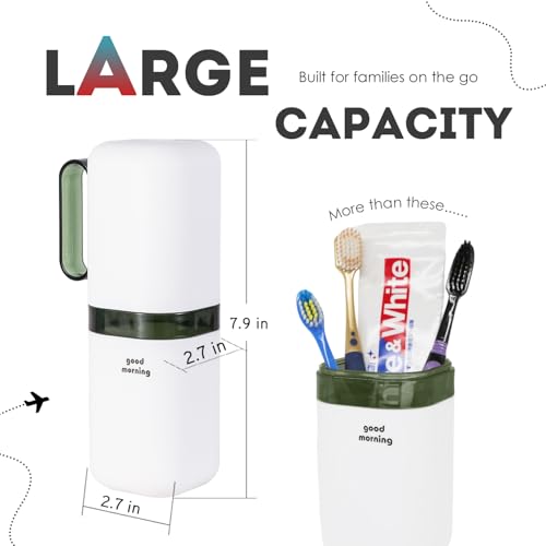 Travel Toothbrush Holder Case,Toothbrush Holder and Rinse Cup with Handle Toothbrush Travel Case, 2 in 1 Toothbrush Cup,Large Capacit Travel Toothbrush Holder with Mouthwash Cup-Green - color: 1pcs-green