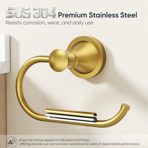BESy Brushed Gold Toilet Tissue Paper Holder Brushed Gold Bathroom Accessories Toilet roll Paper Hanger, Wall Mounted, Rustproof - color: Brushed Gold