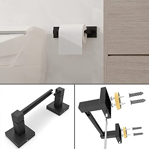 Ruacq Matte Black Toilet Paper Holder Towel Ring Bathroom Accessories Hardware Set Double Post Pivoting Toilet Roll Holder Square Stainless Steel and Zinc Alloy Modern Wall Mounted 2 Pieces - color: Matte Black, size: 2pcs