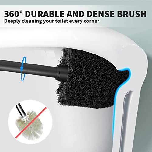 Toilet Brush and Holder 2 Pack, Toilet Bowl Brush with Extra Long Handle, Toilet Scrubber and Covered Holder, Toilet Brushes for Bathroom-Space Saving, Covered Brush, Durable, Deep Cleaning(Black) - color: Black