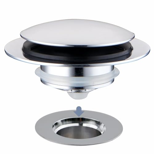 Chrome Plated Universal Tub Dain Stopper, Hidrop Pop Up Bath Drain Tip Toe Bathtub Drain Stopper,Conversion Kit Assembly, Replaces Lift and Turn, Tip-Toe and Trip Lever drains for Tub, EZ Install - color: Chrome