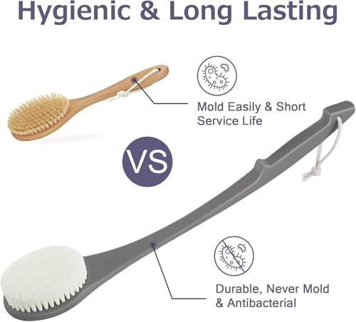 Body Back Scrubber – 17'' Long Handle Shower Brush, Durable Exfoliator for Dry & Wet Use, Deep Cleansing & Gentle Exfoliation for Smooth Skin – for Men, Women & Elderly (Gray) - size: 17“ Gray