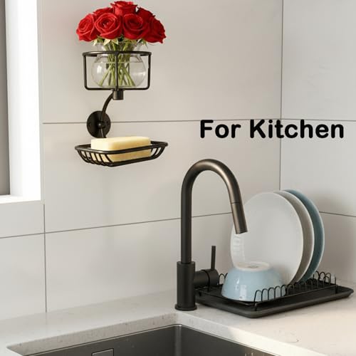 Bar Soap Holder Wall Mounted, Soap Container with Candle/Vase Holder, Farmhouse Elegant Black Bathroom Wall Decor, Soap Dish for Shower Bathtub - color: Black
