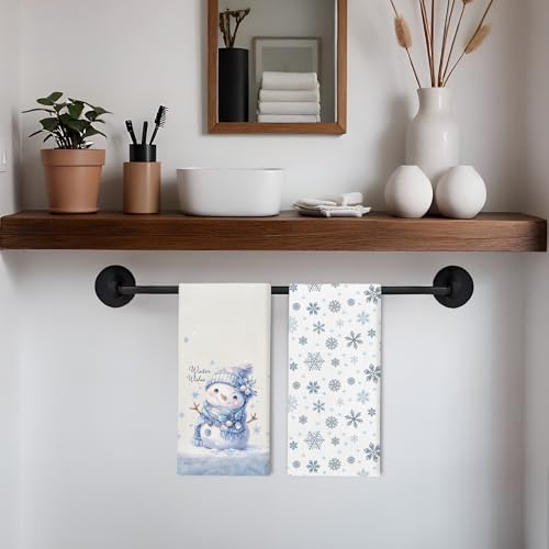 Winter Snowman Kitchen Towels Set - Set of 2, Cute Winter Snowman Kitchen Decor, Snowflake Wishes Hand Towels Dishcloth for Kitchen Bathroom Decorative, 16x24 Inch - color: Snowman1