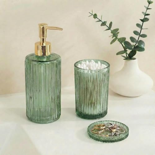 New Hensoar 3 Pcs Green Bathroom Accessories Set, Glass Bathroom Set，Soap Dispenser, Toothbrush Holder, Jewelry Tray, Crystal Modern Bathroom Decor, Housewarming Gift Set - style: 3 pcsGreen