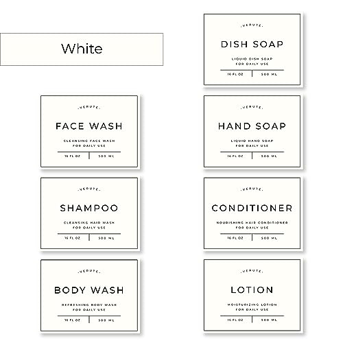 Verute Waterproof Labels for Amber Glass Soap Dispenser and Plastic Bottles 3.15"x2.35" Peel & Stick - Kitchen, Bathroom & Shower Set - 21 Pieces (White, Gray, Black) - color: White+gray+black