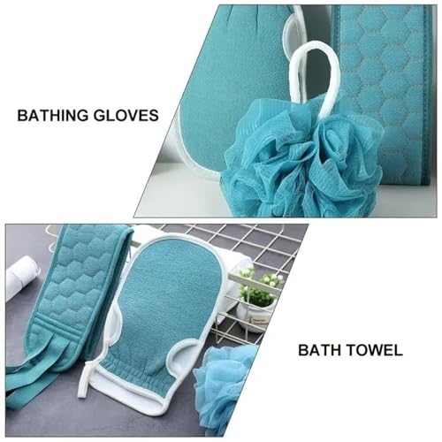 3PCS Bath Exfoliating Set – Loofah Sponge, Bath Glove & Exfoliating Washcloth for Shower & Spa - Blue - color: Blue