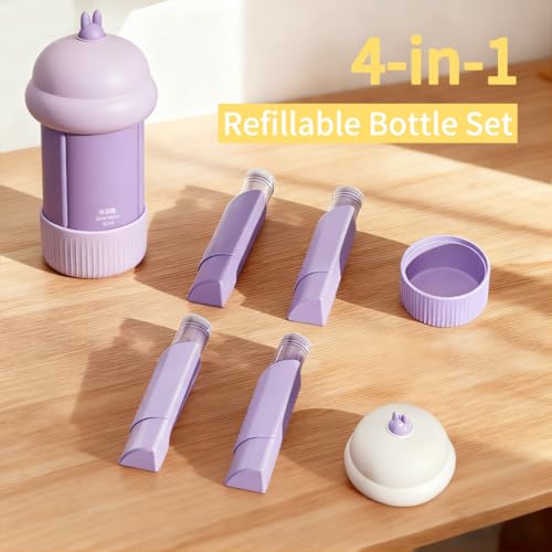 Travel Cosmetic Case Toiletry Bag with Zipper Refillable 4-in-1 Silicone Kit Toiletry Bottles、Squeeze Toiletry Bottles Leakproof Accessories for Toiletries Shampoo Lotion Body Wash (BPA Free) - size: 4-in-1 Kit - Purple