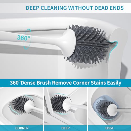 Silicone Toilet Brush and Holder Set, Toilet Bowl Brush with Tweezers Long Handle, Toilet Cleaner Brush for Bathroom Deep Cleaning, Elegant Toilet Scrubber Bathroom Accessories (Light Gray) - color: Light Gray