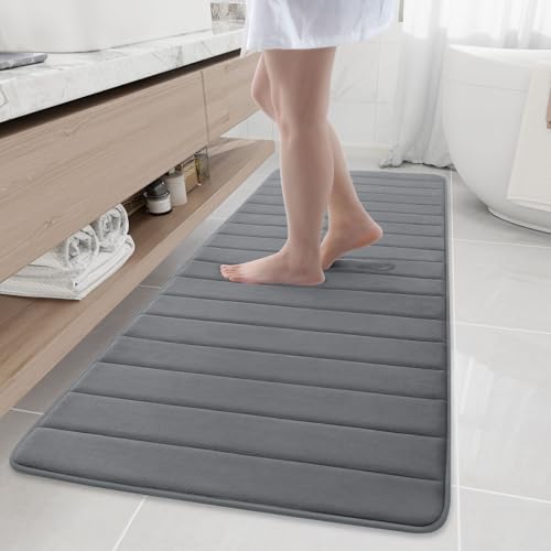 Buganda Memory Foam Bath Mat, 70" x 24", Ultra Soft Bathroom Rugs, Water Absorbent and Machine Washable Bath Rug Runner for Bathroom, Shower, and Tub, Grey - color: Grey, size: 70" X 24"