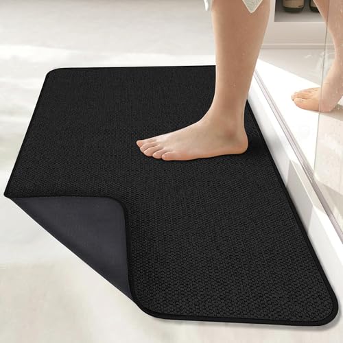 Bath Mat,Ultra Thin Bathroom Rugs,Rubber Bath Mats for Bathroom,No Slip Bath Rugs,Quick Dry,Machine Washable,Low Pile,Absorbent,Shower Outside,Sink,Home Decor Accessories.Black,1'8"x2'8"(20x32inch) - color: Black, size: 1'8" X 2'8" (Rectangular)