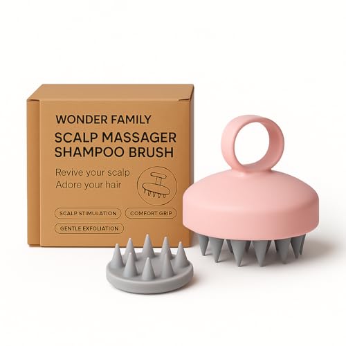 WONDER FAMILY Silicone Scalp Scrubber for Dandruff – Serum, Balm, & Hair Oil Applicator – Scalp Massager Hair Growth for Men, Women – Shampoo Massager Brush or Head Scratcher (Pink) - color: Pink
