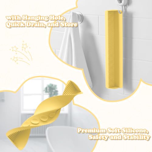 AGPTEK 24 Inch Bathtub Splash Guard with 10 Suction Cups, Silicone Tub Water Splash Guard for Bathtub, Bath Toy Tray Holder Play Shelf for Kids, Universal for Bathroom, Kitchen Sink (Yellow) - color: Yellow