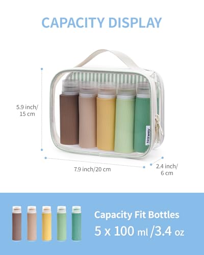 Narwey TSA Approved Clear Toiletry Bag for Travel, Waterproof PVC Clear Makeup Bags, Portable Compact Cosmetic Bag Make Up Organizer, Airport Airline Quart Size Compliant Bag (Mint Green Stripe) - color: Y-Mint Green Stripe