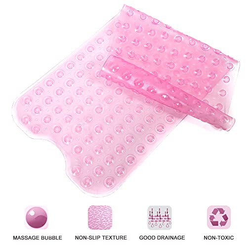 Bathtub and Shower Mats, Extra Long Non-Slip Bath Tub Mat 39 x 16 Inch, Machine Washable Bathmat with Suction Cups & Drain Holes for Bathroom Floor, Clear Pink - color: Clear Pink