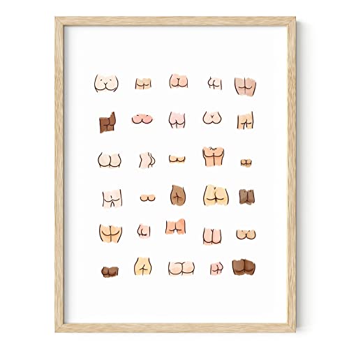 HAUS AND HUES Funny Bathroom Art - Butts Collage Cute Bathroom Decor Art Print - Framed, 12x16 - color: Butts, size: 12"L x 16"W, style: Beige Framed