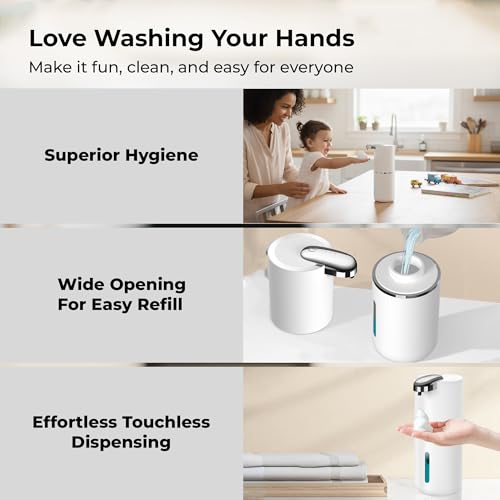 Automatic Foaming Soap Dispenser, White | IPX5 Waterproof 12.8oz / 380mL Capacity 4 Adjustable Foam Levels USB-C Rechargeable Long-Lasting Battery - color: White (Foamy)