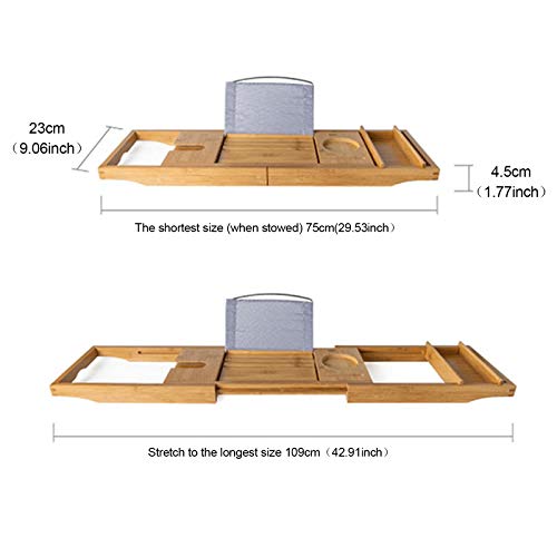 Bamboo Bathtub Tray, Expandable Bath Tray Multifunctional Drain Bath Shelf Caddy Tray Bathtub Storage Rack Bath Tub Tray Table for Candle Towel Book Wine Phone Shower