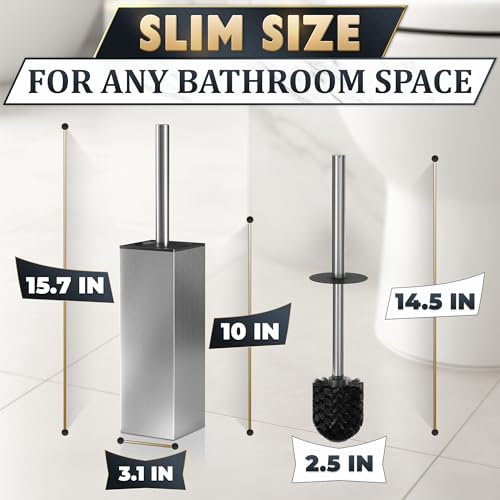 Silver Toilet Brush and Holder Set Stainless Steel – Square Design Toilet Bowl Brush and Holder, Rust, Corrosion & Scratch Resistant with Splash Protection, for Efficient Cleaning and Neat Storage - color: Silver Square