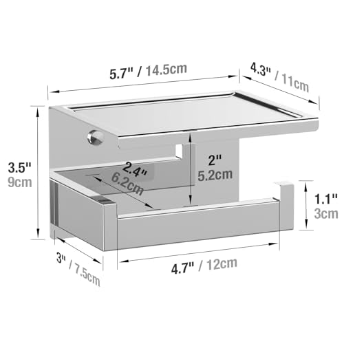 HITSLAM Toilet Paper Holder with Shelf, Stick on Chrome Tissue Roll Holder Self Adhesive or Wall-Mount with Storage Shelf for Bathroom - color: Chrome, size: Medium