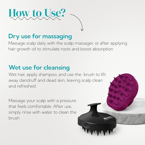HEETA Hair Scalp Massager Shampoo Brush 2 Pack, Soft Silicone Bristles to Remove Dandruff, Waterproof Hair Scrubber for Both Wet Dry Use, Suitable for Men & Women (Black & Purple) - color: 01- Purple & Black