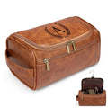 Travel Toiletry Bag Hanging For Mens PU Leather - Yellow Brown (Initial A) | Waterproof Dopp Kit Bag Beach Travel Essentials Bathroom Organizer, Personalized Gifts For Father Husband Groomsmen Birthday - color: Yellow Brown, style: A