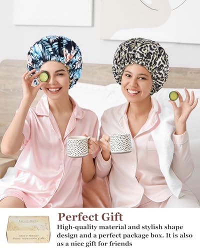 Luvruitaky Large Shower Caps for Women Reusable Waterproof Satin Lined Shower Cap with Adjustable Band Double Layer Design Luxury Washable Bath Hair Bonnet (Pineapple Palm) - color: Pineapple Palm