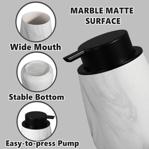 12Oz Ceramic Liquid Soap Dispenser - Modern Lotion Hand Soap Dispenser with Easy-to-Press Black Pump, Reusable and Refillable Dish Soap Dispensers for Bathroom & Kitchen, Marble White - color: Marble White, style: Liquid Pump