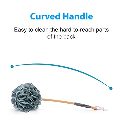 AmazerBath Shower Sponge Loofah Back Scrubber, PE Soft Mesh Loofah Body Scrubber with Long Wooden Handle, Bath Sponge for Men Women (Gray) - style: Gray