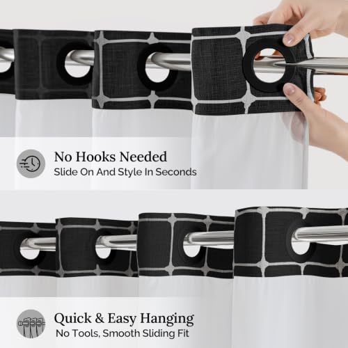 Farmhouse Shower Curtain with Snap-in Liner, No Hooks Needed Fabric Shower Curtains with Tassels for Rustic Bathroom Decor, with Window,with Magnets,Water Repellent&Machine Washable,Black,71x74Inch - color: Black-window, size: 71"W x 74"L (Pack of 1)
