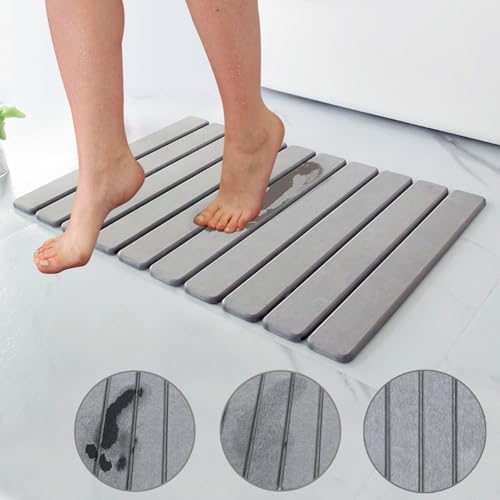 Asou Stone Bath Mat Bathtub Mat Foldable Diatomaceous Earth Bath Mat Anti-Skid Absorbent Quick Drying Floor Mat for Bathtub Bathroom Kitchen