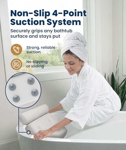 Everlasting Comfort Luxury Bath Pillows for Tub with Head and Neck Support - Non-Slip Bathtub Pillow with Suction Cups, Quick-Drying Mesh & Drying Hook - Jacuzzi & Spa Accessories for Women - White - color: White, size: Standard