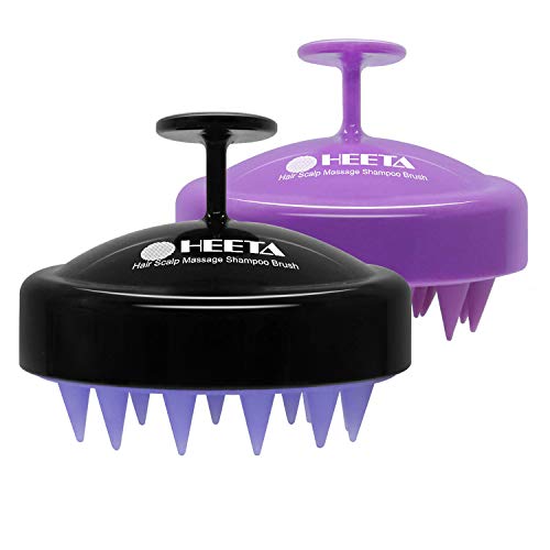 HEETA Scalp Massager Hair Growth 2-Pack, Soft Silicone Scalp Scrubber Shampoo Brush for Exfoliation Dandruff Removal Head Massage Stress Relax, Wet & Dry Use for Women Men Thick Thin Curly Hair Care - color: 01- Black & Purple