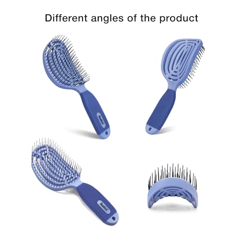 NuWay® DoubleC® Detangling Hair Brush – The Original Home Scalp-Care Brush – Patented Double Curved Scalp Care Hairbrush for Gentle Detangling, Volume Styling & Wet or Dry Hair (Indigo) - color: Indigo