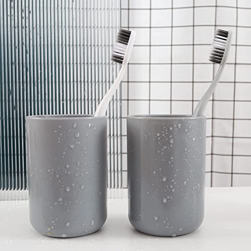 Bathroom Tumblers 2Pcs, Mouthwash Cup, Toothbrush Holders, Drink Mug, Pen Holder, Unbreakable Dishwasher Safe, 10fl.oz(300ml)/Pcs (Grey & Grey) - color: Grey&grey