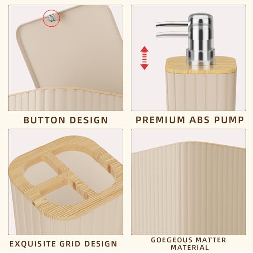 XLHOMO Bathroom Set- 25PC Beige Bathroom Set, Bathroom Set with Shower Curtain and Rugs, Beige Shower Curtain Set, Toilet Brush, Bathroom Trash Can - size: Bath Set+Shower Curtain+Rugs, style: Beige