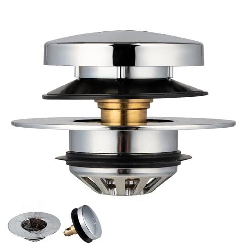 Artiwell Tub Drain, 2 in 1 Pop-up Bathtub Plug with Hair Catcher, Easy Installation Bath Drain Stopper with Strainer, Chrome Plated - color: Chrome Plated