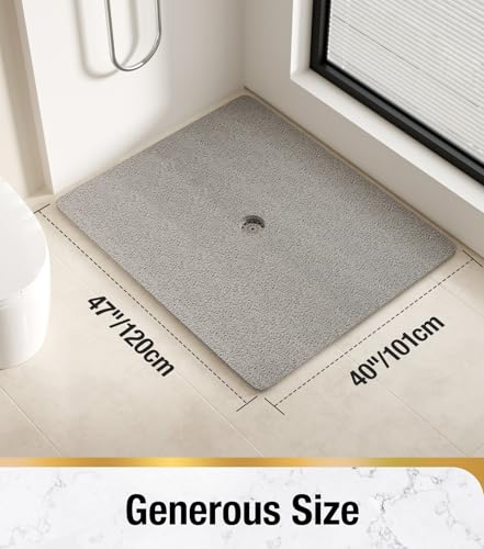 HITSLAM Square Shower Mat, 47 x 40 Inch Non Slip Bath Mat for Tub, Soft PVC Loofah Bathtub Mats with Drain Holes, Quick Drying Bathroom Stall Floor Mat, Bathroom Accessories Without Suction Cup, Grey - color: Grey, size: 47" x 40" (Rectangular)