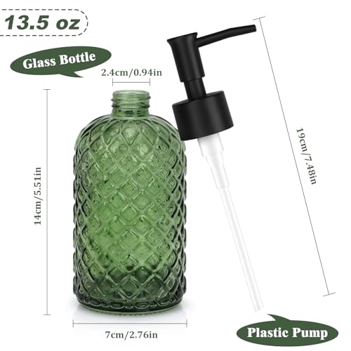 1 Pack 13.5oz Glass Soap Dispenser with Plastic Pump, Diamond Design Refillable Hand Soap Dispenser for Hand Wash, Bathroom and Kitchen (Army Green) - color: Army Green