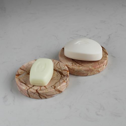 Natural Pink Marble Soap Dish, Round Small Jewelry Dish, Sponge Holder for Bathroom, Kitchen - color: Pink Marble