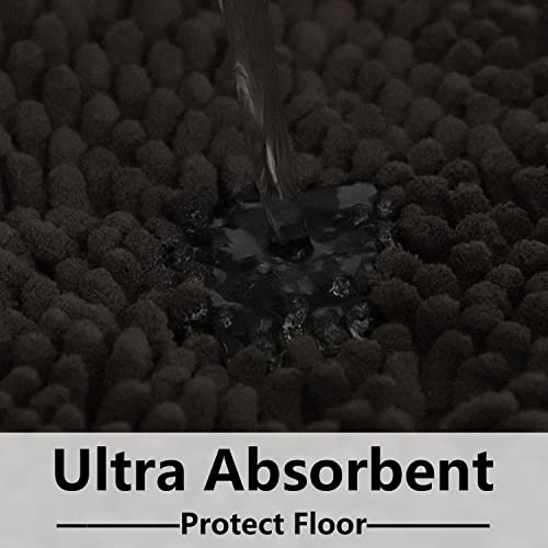Bathroom Rugs Chenille 3-Piece Extra Soft and Absorbent Shag Bathroom Rugs, Machine Wash Mat, Strong PVC Non-Slip Underside, Plush Carpet Mats (Coffee) - color: Coffee, size: 2'8" x 1'8" (16x24"+20x32"+20x20"U shape）