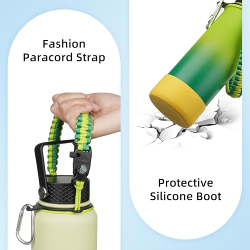 BJPKPK Insulated Water Bottle with Straw Lid, 22oz Thermal Flasks Water Bottles with 3 Lids, Paracord Handle & Non-slip Boot, BPA Free Leak Proof Stainless Steel Tumblers,Blue Black - color: Blue/Black, size: 22 Ounces