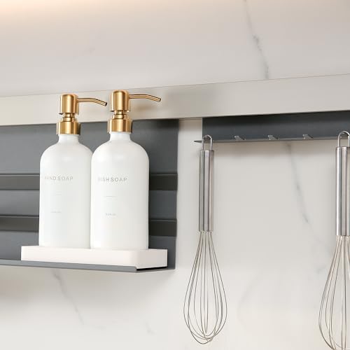 Prus Waso Gold Soap Dispenser Set, Glass Soap Dispenser with Stainless Steel Pump, Perfect for Modern Kitchen Counter Decor. (Gold) - color: White Bottle & Gold Pump