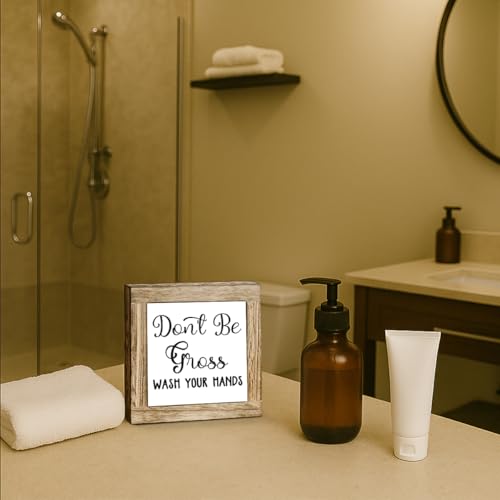 Funny Bathroom Decor, Don't Be Gross Wash Your Hands Wooden Box Sign, Humorous Bathroom Prompt Wash Hands Decor, Freestanding Decoration for Toilet Restroom 5.9×5.9 inch - color: color25