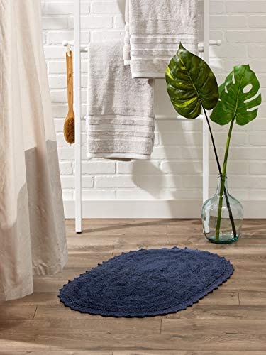 DII Crochet Collection Reversible Bath Mat, Small Oval, 17x24, French Blue - color: French Blue, size: 1'5" x 2' (Oval)