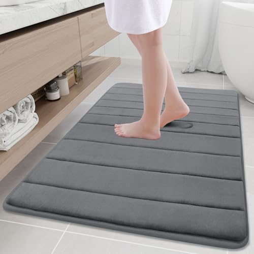 Buganda Memory Foam Bath Mat, 40" x 32", Ultra Soft Bathroom Rugs, Water Absorbent and Machine Washable Bath Rug Runner for Bathroom, Shower, and Tub, Grey - color: Grey, size: 40" X 32"