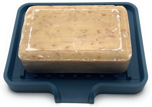 Silicone Soap Dish Tray and Sponge Holder with Drain Chute, Rectangular, Kitchen and Bathroom Sink Organizer (Smoky Blue, 5.2"x4" (Set of 2), 7.2 Ounces) - color: Smoky Blue, size: (SM) 5.2"x4" (2pcs)